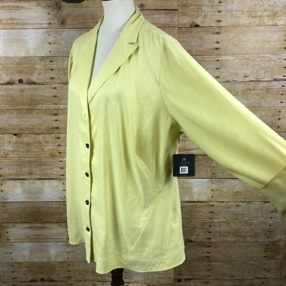 ZOZO Sustainable Lemongrass Yellow Button Down Linen Blend Blouse Sz‎ 2X